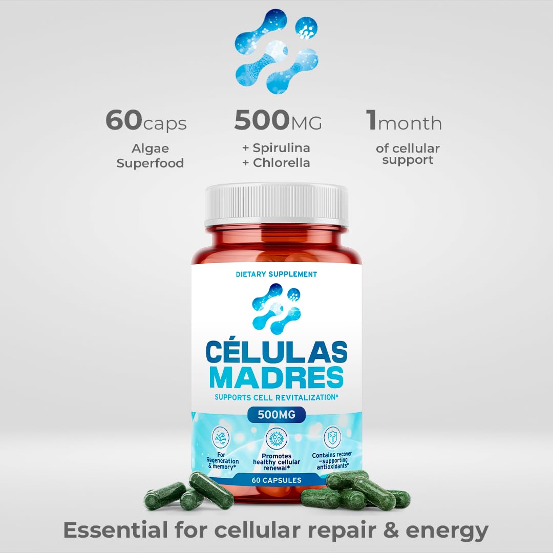 Stem Cell Supplements 500mg (60 Cap) Natural Anti-Aging & Longevity Support with Spirulina & Chlorella, Boost Cellular Renewal, Restore Youthful Energy, Reduce Joint Soreness – Celulas Madre - TrustMedUSA