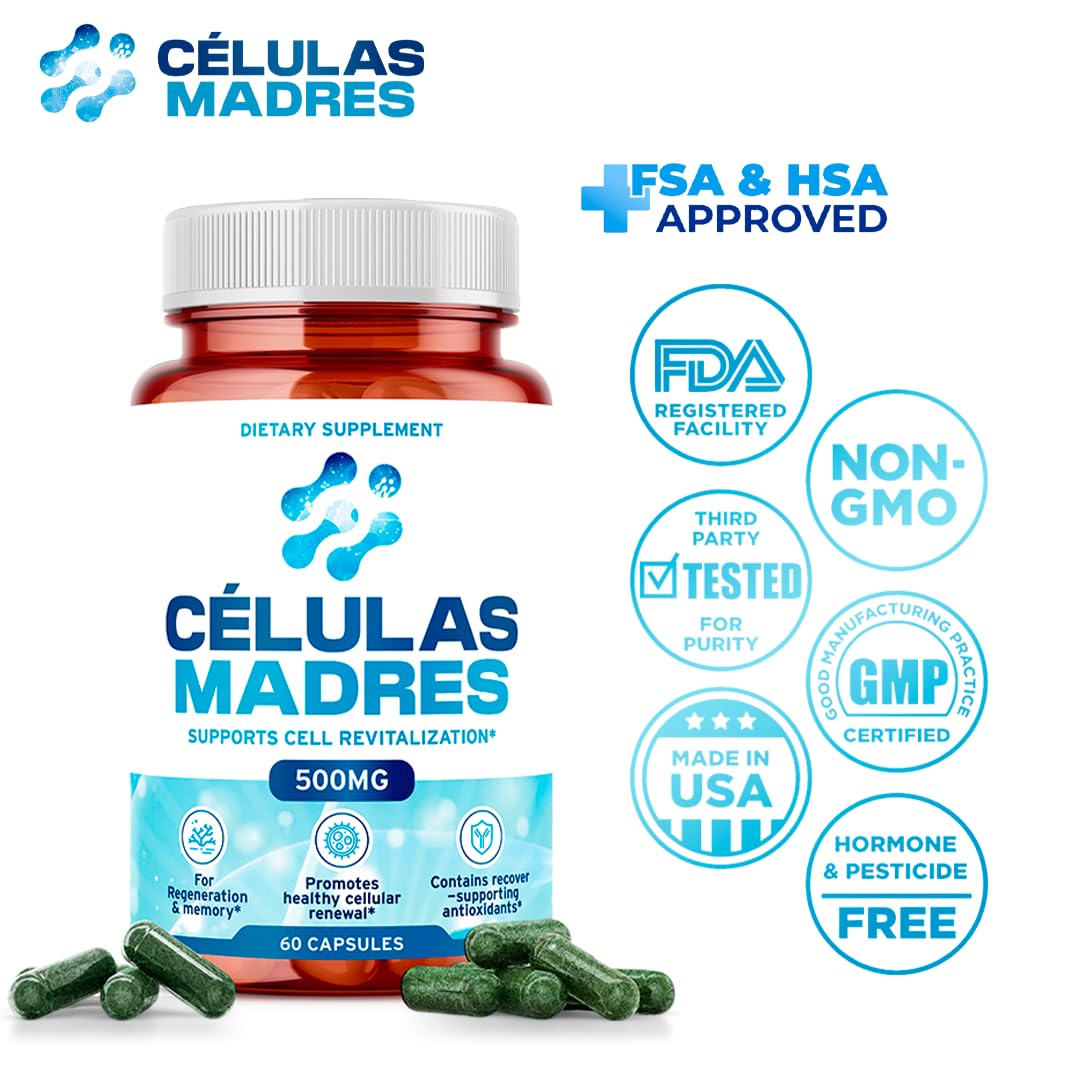 Stem Cell Supplements 500mg (60 Cap) Natural Anti-Aging & Longevity Support with Spirulina & Chlorella, Boost Cellular Renewal, Restore Youthful Energy, Reduce Joint Soreness – Celulas Madre - TrustMedUSA