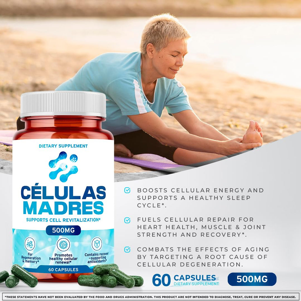 Stem Cell Supplements 500mg (60 Cap) Natural Anti-Aging & Longevity Support with Spirulina & Chlorella, Boost Cellular Renewal, Restore Youthful Energy, Reduce Joint Soreness – Celulas Madre - TrustMedUSA