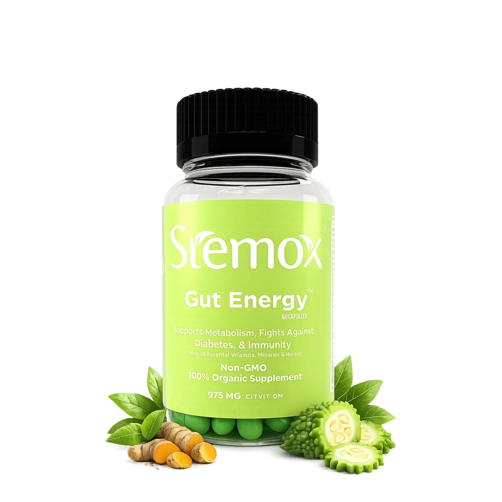 Stemox Gut Energy – Natural Energy & Metabolism Support Supplement with Biotin, Chromium, Alpha Lipoic Acid & Organic Herbal Extracts – Blood Sugar & Gut Health Support – 60 Vegan Capsules - TrustMedUSA