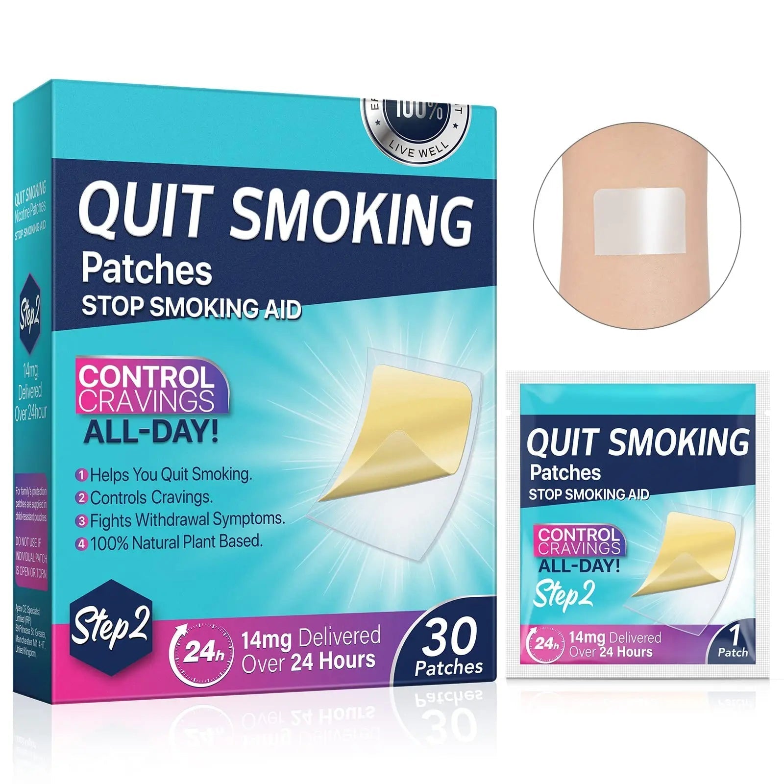 Step 2 Quit Smoking Patches, 14mg Stop Smoking Aids Patches, 30 Count Quit Smoking Stickers that Work with 2 Weeks, Helping Quit Patch, Easy & Effective Anti-Stickers - TrustMedUSA