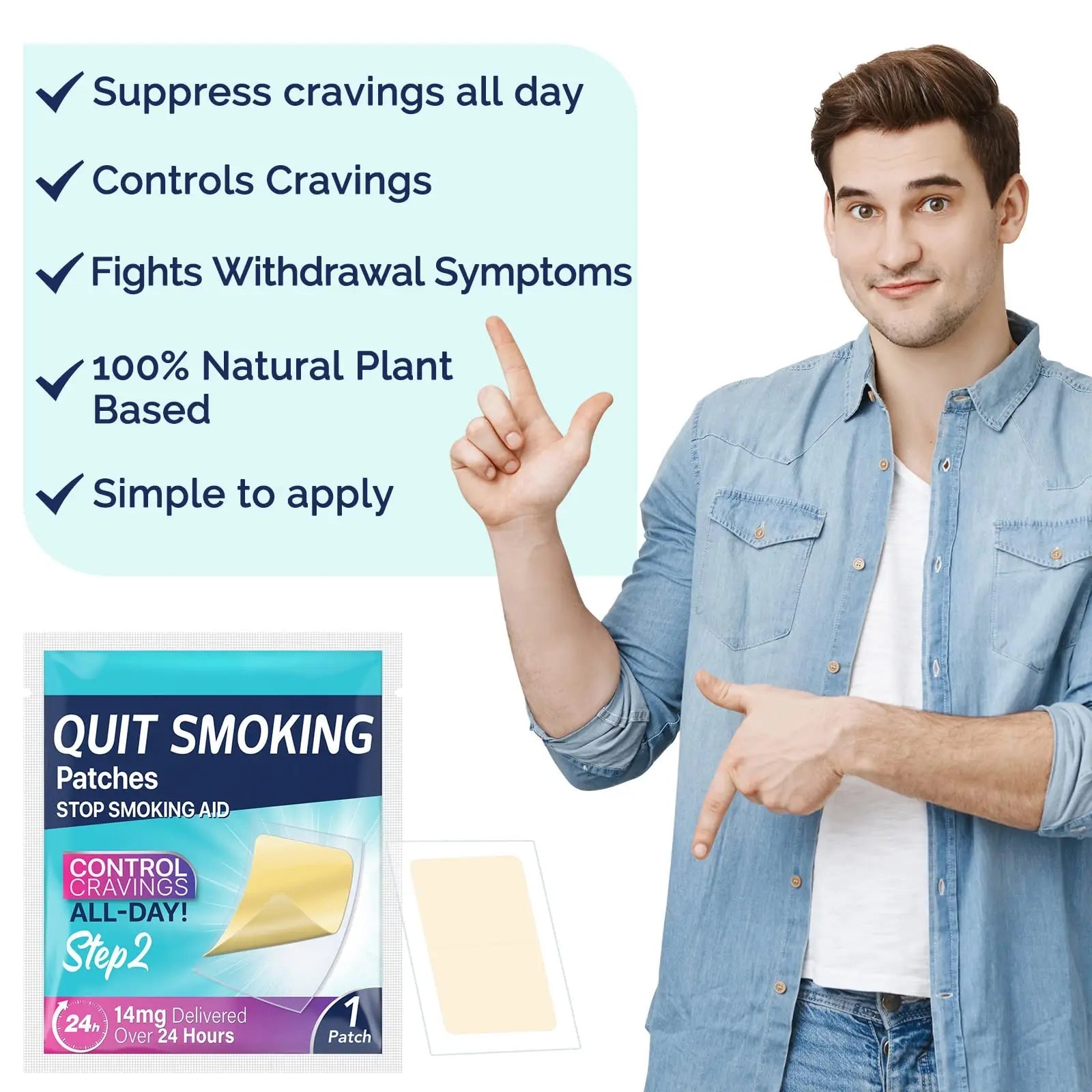 Step 2 Quit Smoking Patches, 14mg Stop Smoking Aids Patches, 30 Count Quit Smoking Stickers that Work with 2 Weeks, Helping Quit Patch, Easy & Effective Anti-Stickers - TrustMedUSA