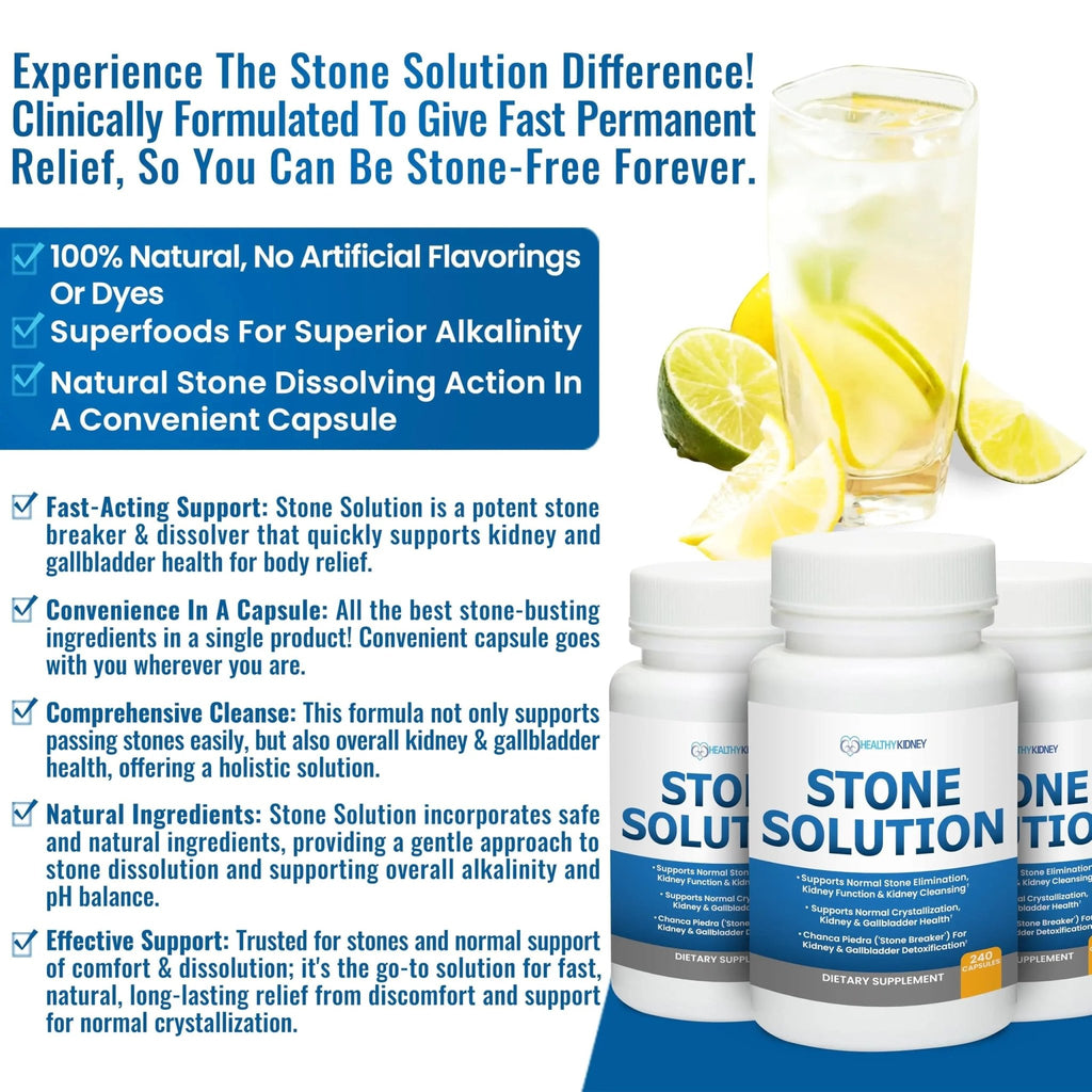 Stone Solution Capsules- Natural Dissolver, Kidney Stone Support & Kidney Cleanser Chanca Piedra Stone Breaker Gallbladder Cleanse, Flush & Stop Recurrence, Stone Relief 60 Servings - TrustMedUSA