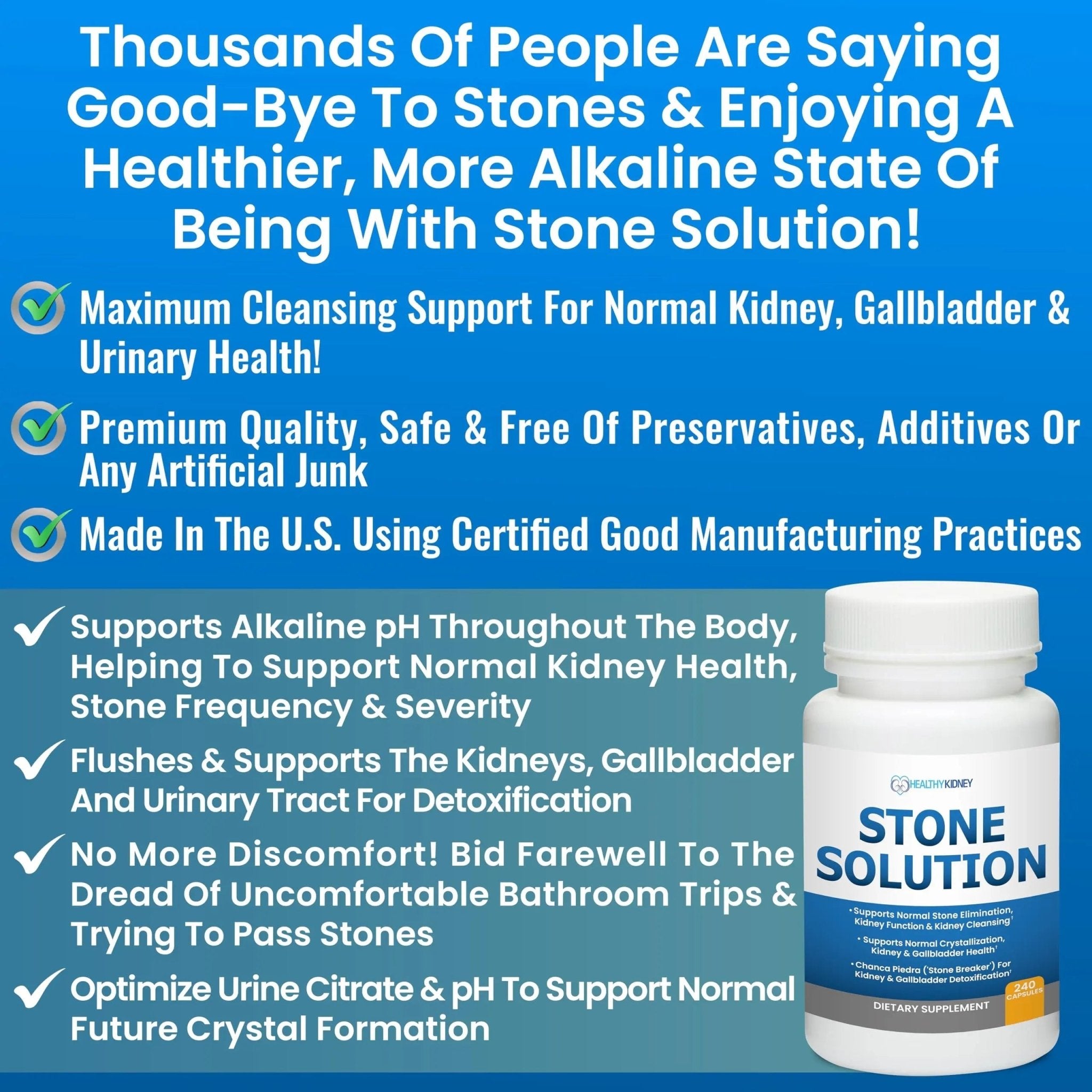 Stone Solution Capsules- Natural Dissolver, Kidney Stone Support & Kidney Cleanser Chanca Piedra Stone Breaker Gallbladder Cleanse, Flush & Stop Recurrence, Stone Relief 60 Servings - TrustMedUSA
