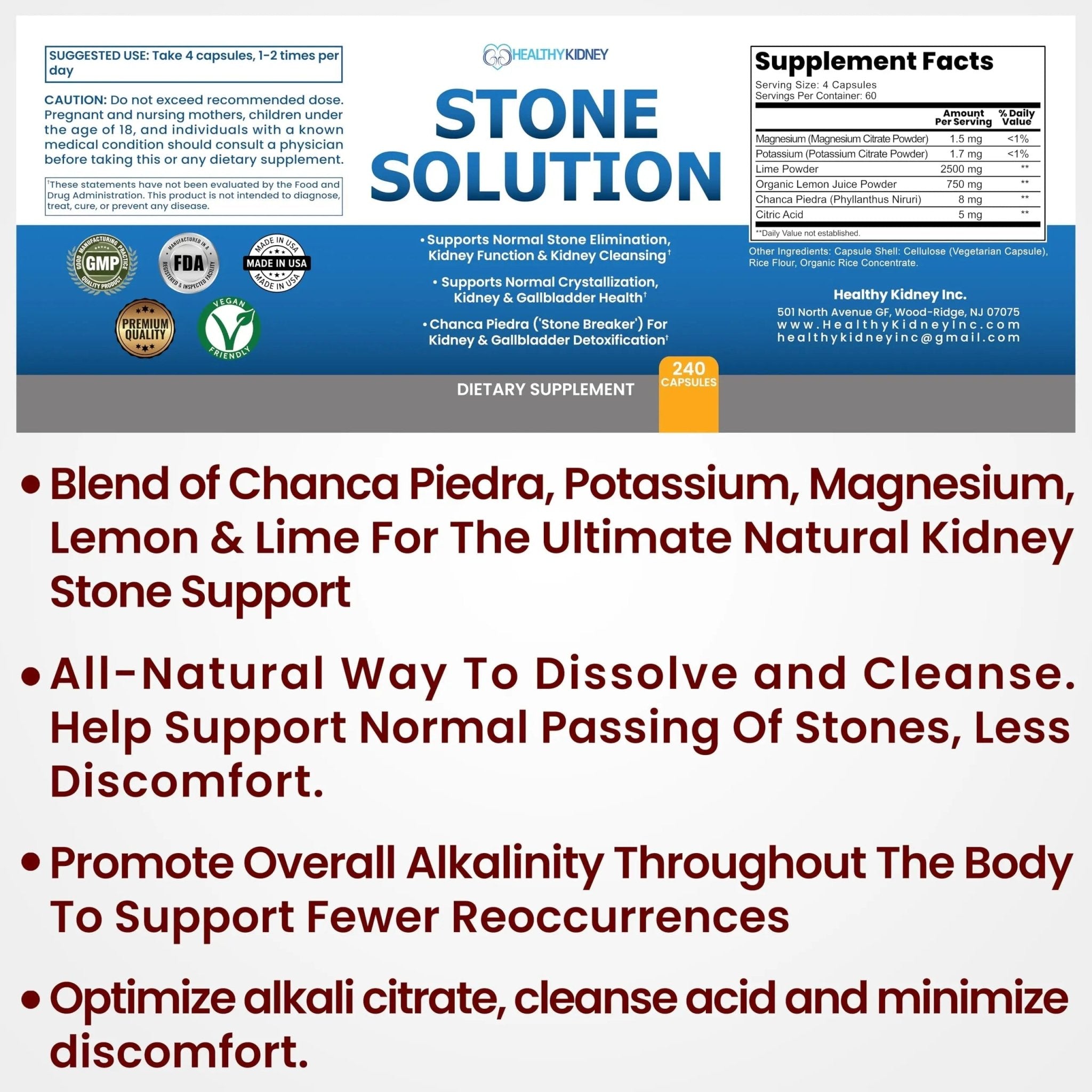 Stone Solution Capsules- Natural Dissolver, Kidney Stone Support & Kidney Cleanser Chanca Piedra Stone Breaker Gallbladder Cleanse, Flush & Stop Recurrence, Stone Relief 60 Servings - TrustMedUSA