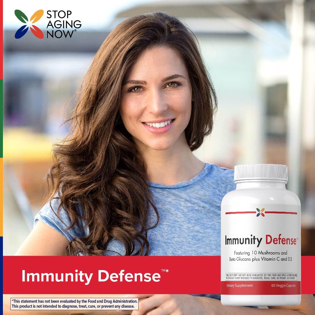 Stop Aging Now - Immune Support - with Vitamin C, Vitamin D3 and Mushroom Complex - 60 Vegetarian Capsules - TrustMedUSA
