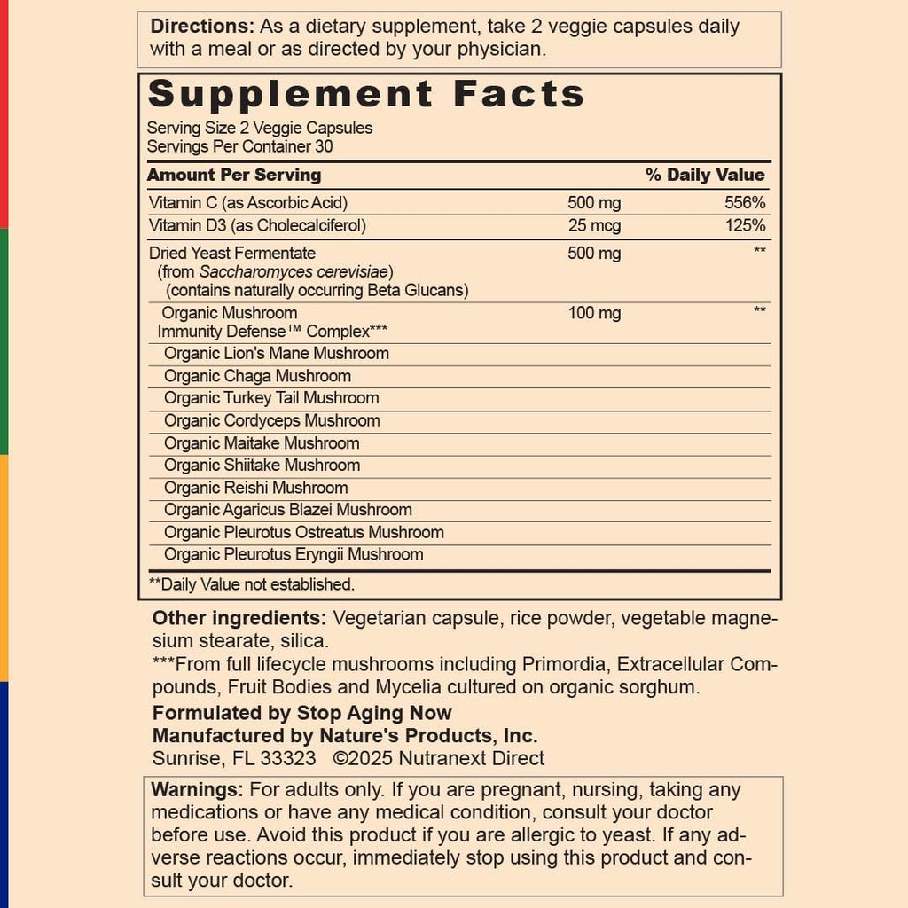 Stop Aging Now - Immune Support - with Vitamin C, Vitamin D3 and Mushroom Complex - 60 Vegetarian Capsules - TrustMedUSA