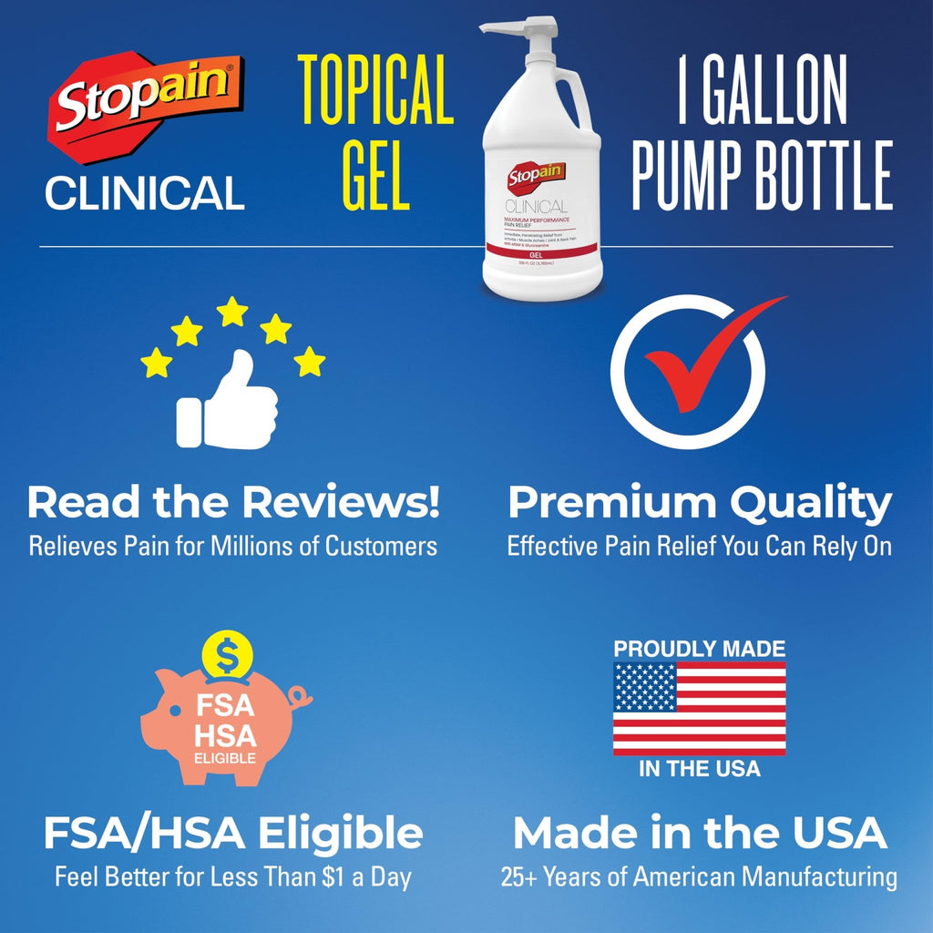 Stopain Clinical Pain Relief Gel 1 Gallon - Professional Formula for Arthritis, Knee, Back & Muscle Pain - Maximum Strength Gel for Joint & Nerve Pains with 10% Menthol Plus Glucosamine - Made in USA - TrustMedUSA