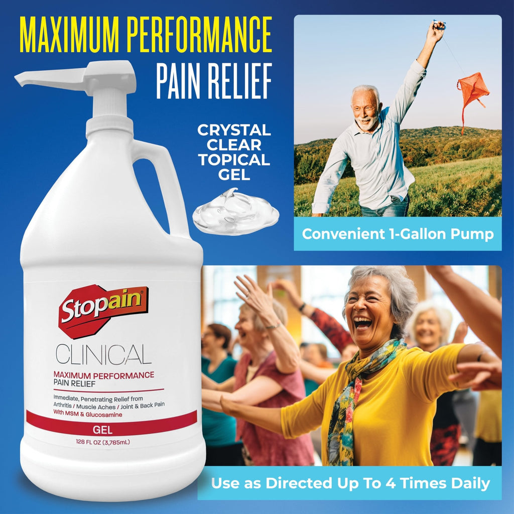 Stopain Clinical Pain Relief Gel 1 Gallon - Professional Formula for Arthritis, Knee, Back & Muscle Pain - Maximum Strength Gel for Joint & Nerve Pains with 10% Menthol Plus Glucosamine - Made in USA - TrustMedUSA