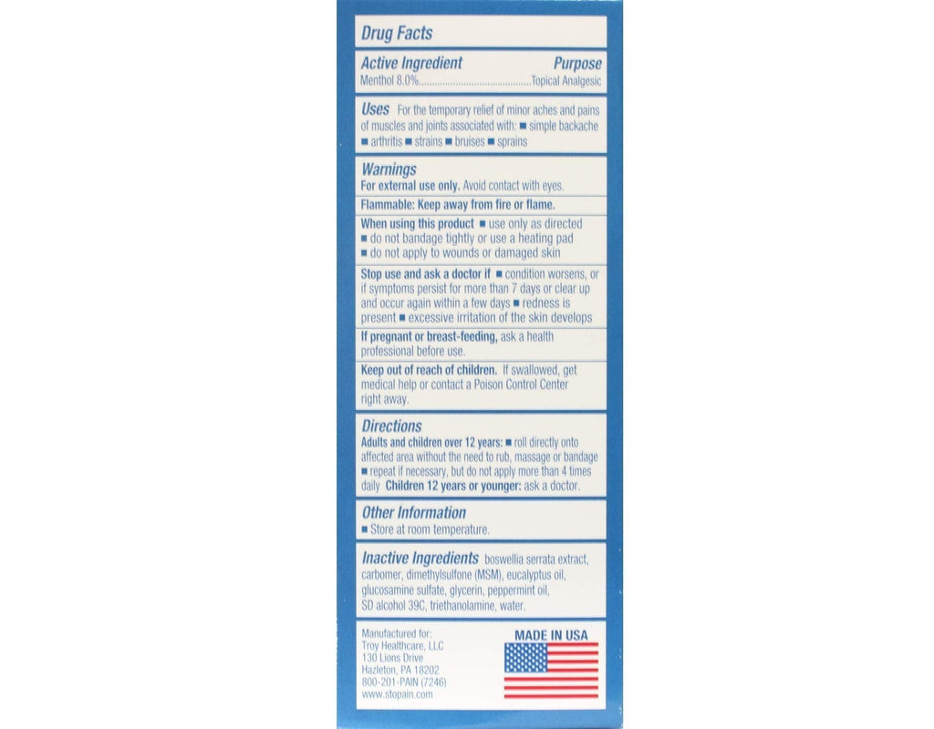 Stopain Pain Relief Roll On Gel 3oz (4 Pack) USA Made, Max Strength Fast Acting with MSM, Glucosamine, Menthol for Lower Back, Knee, Neck, HSA FSA Approved Topical Analgesic Products - TrustMedUSA