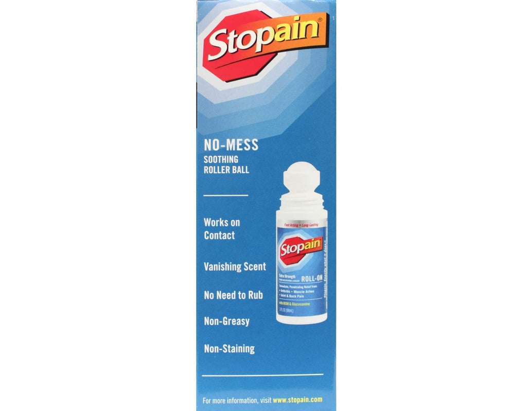 Stopain Pain Relief Roll On Gel 3oz (4 Pack) USA Made, Max Strength Fast Acting with MSM, Glucosamine, Menthol for Lower Back, Knee, Neck, HSA FSA Approved Topical Analgesic Products - TrustMedUSA