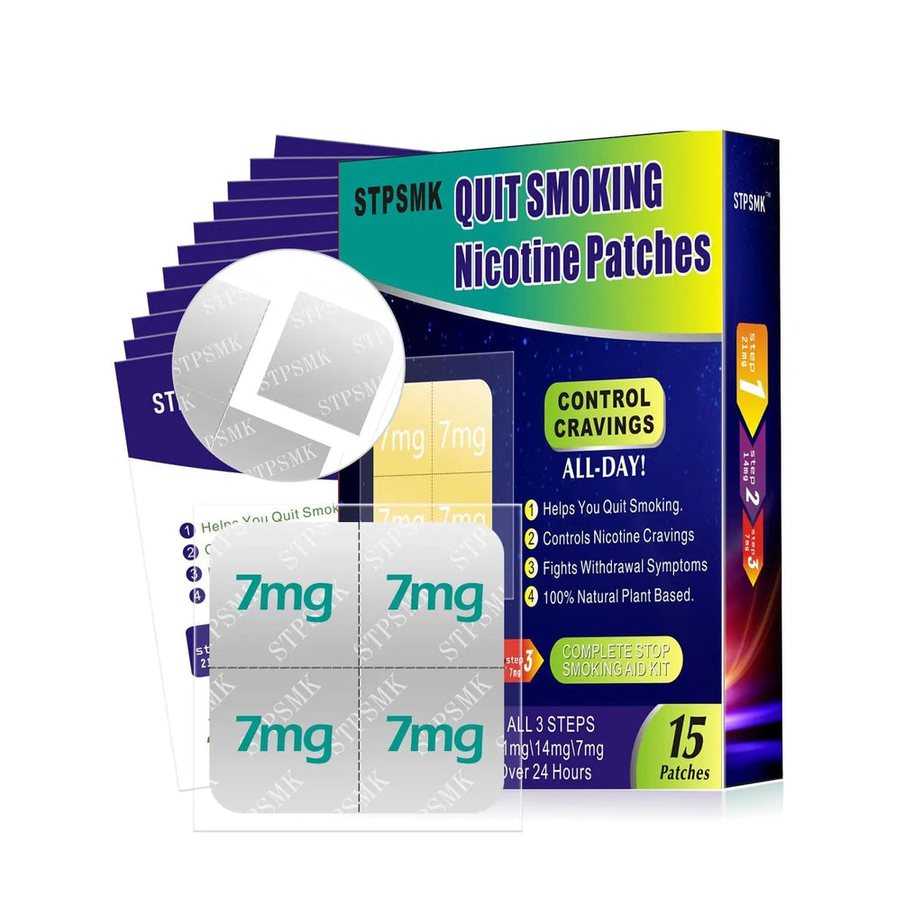 STPSMK Nicotine Patches 28mg - Adjustable 4-Step Dose (28/21/14/7mg) | Plant-Based | 24HR | Quit Smoking & Vaping Kit (15 Patches) - TrustMedUSA