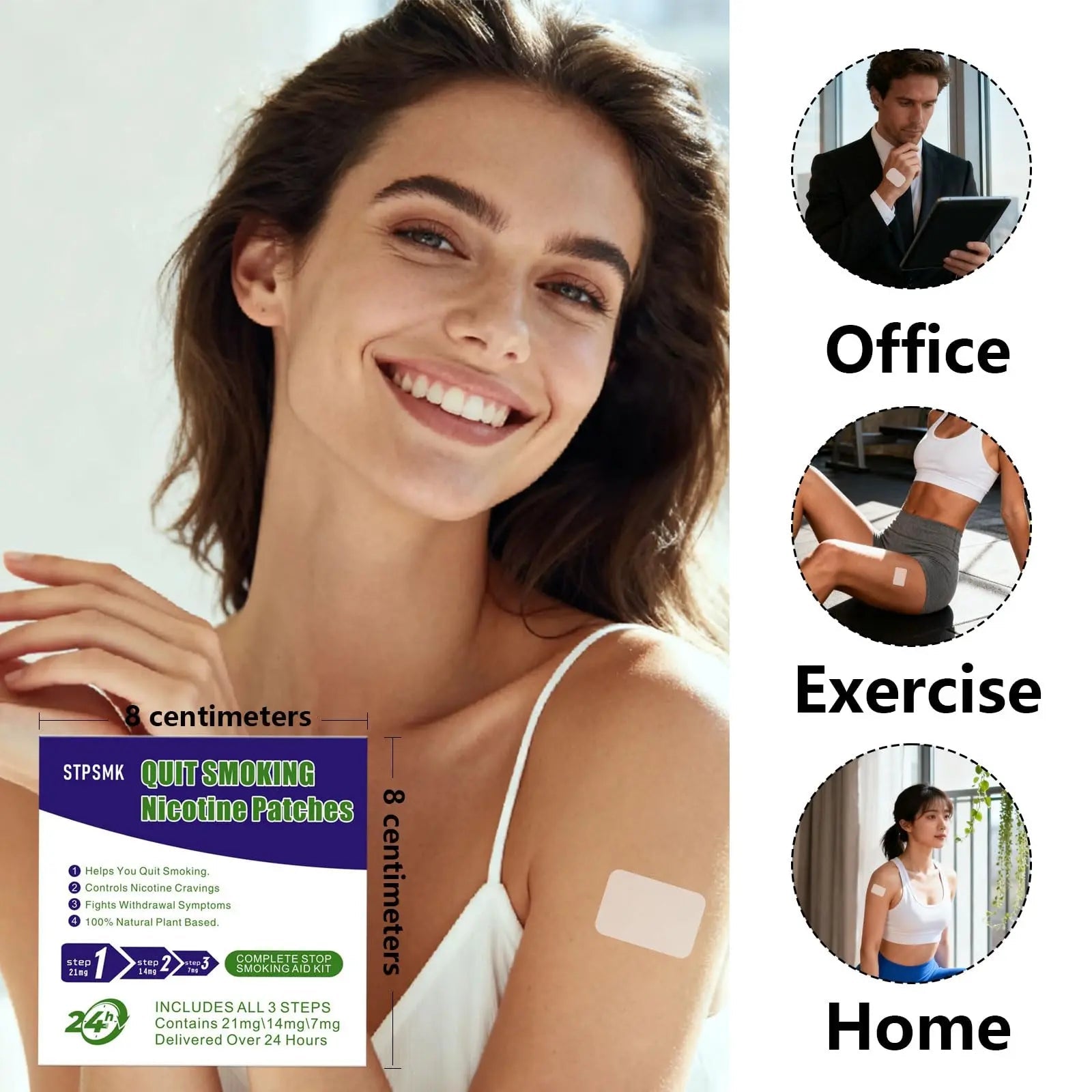 STPSMK Nicotine Patches 28mg - Adjustable 4-Step Dose (28/21/14/7mg) | Plant-Based | 24HR | Quit Smoking & Vaping Kit (15 Patches) - TrustMedUSA