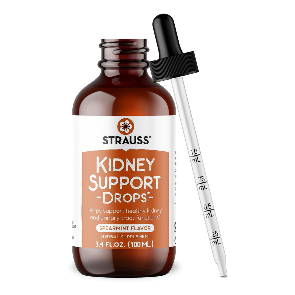 Strauss Naturals Kidney Support Drops – Herbal Kidney Support Supplement for Men and Women – Helps with Kidney Health and Urinary Tract Function – Vegan & Non-GMO – Spearmint Flavored – 100 ml Bottle - TrustMedUSA