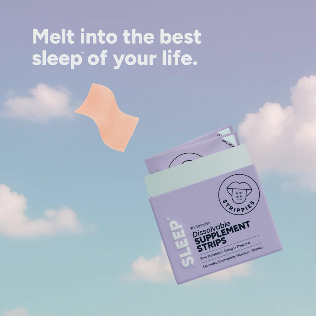 STRIPPIES Dissolvable Sleep Strips – Fast-Acting Melatonin 5mg with L-Theanine, Lavender, Chamomile, Hibiscus & Valerian – Natural Cranberry Flavor – 90 Strips - TrustMedUSA