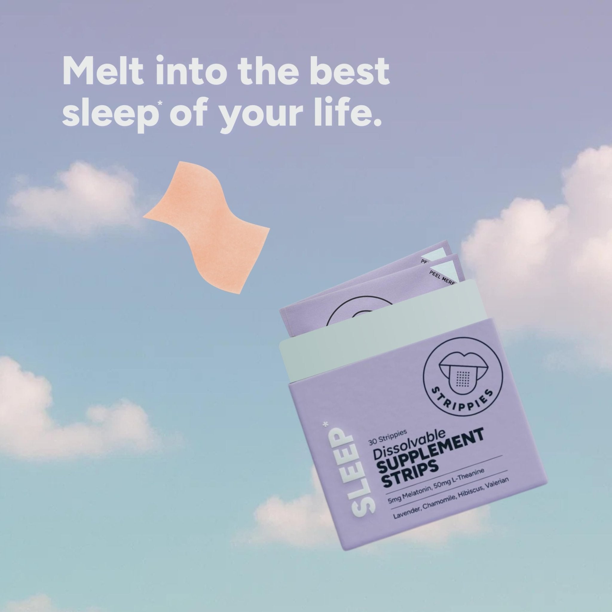 STRIPPIES Dissolvable Sleep Strips – Fast-Acting Melatonin 5mg with L-Theanine, Lavender, Chamomile, Hibiscus & Valerian – Natural Cranberry Flavor – 90 Strips - TrustMedUSA