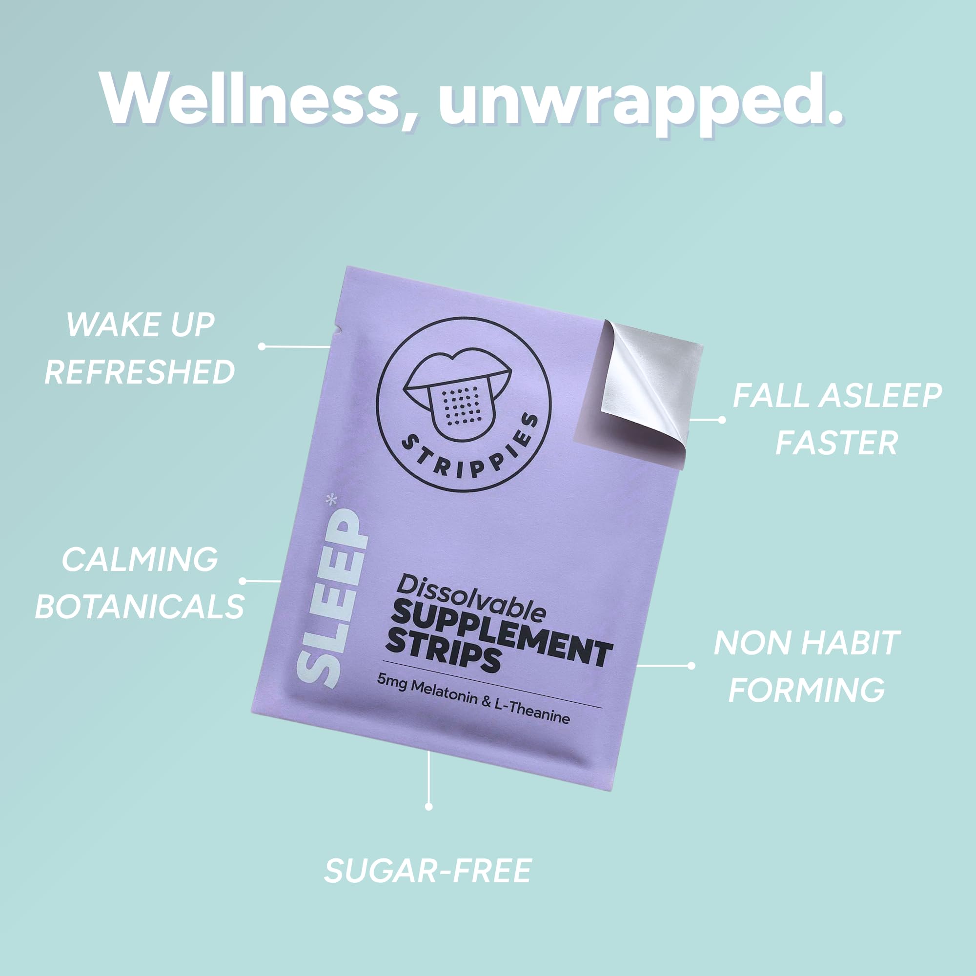STRIPPIES Dissolvable Sleep Strips – Fast-Acting Melatonin 5mg with L-Theanine, Lavender, Chamomile, Hibiscus & Valerian – Natural Cranberry Flavor – 90 Strips - TrustMedUSA