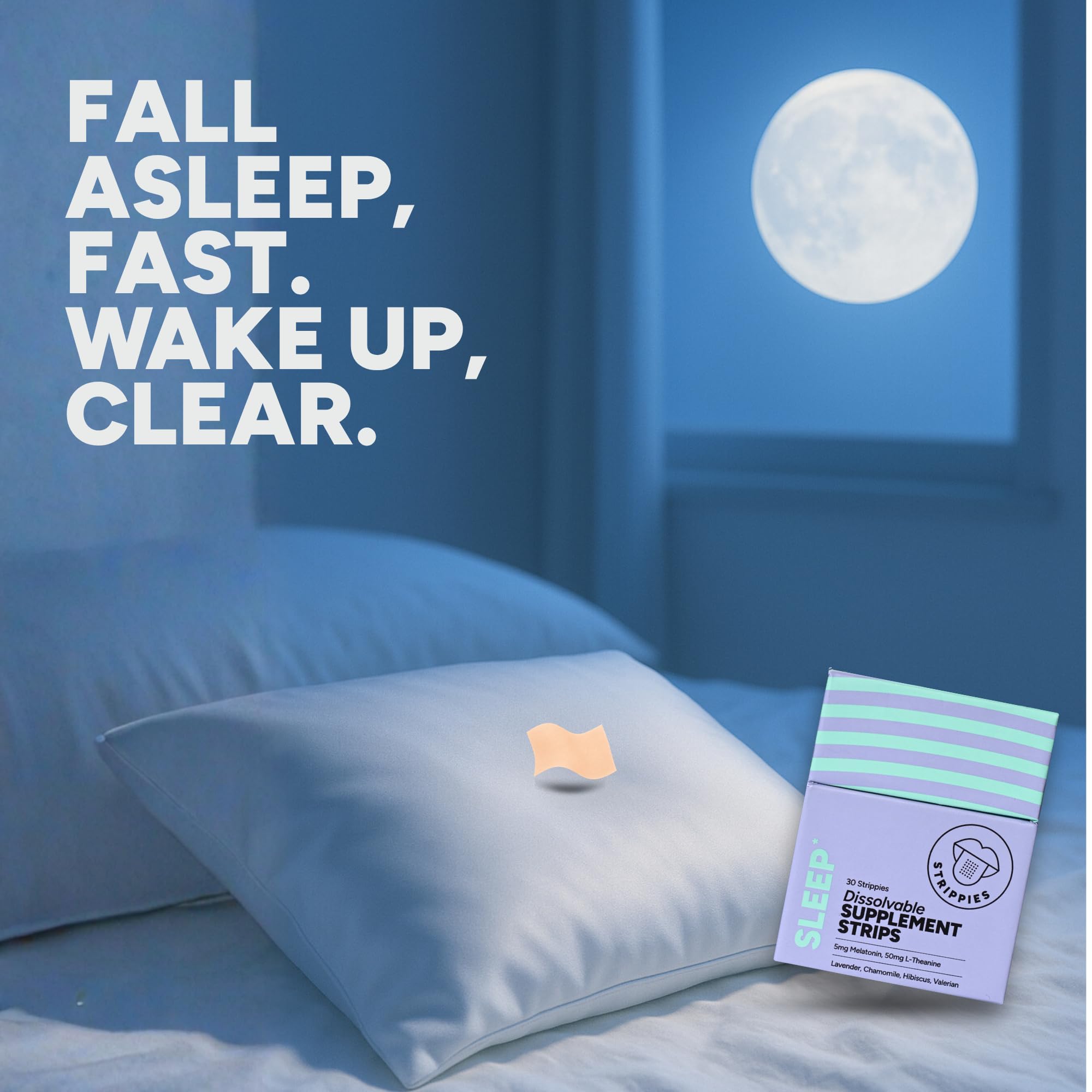STRIPPIES Dissolvable Sleep Strips – Fast-Acting Melatonin 5mg with L-Theanine, Lavender, Chamomile, Hibiscus & Valerian – Natural Cranberry Flavor – 90 Strips - TrustMedUSA