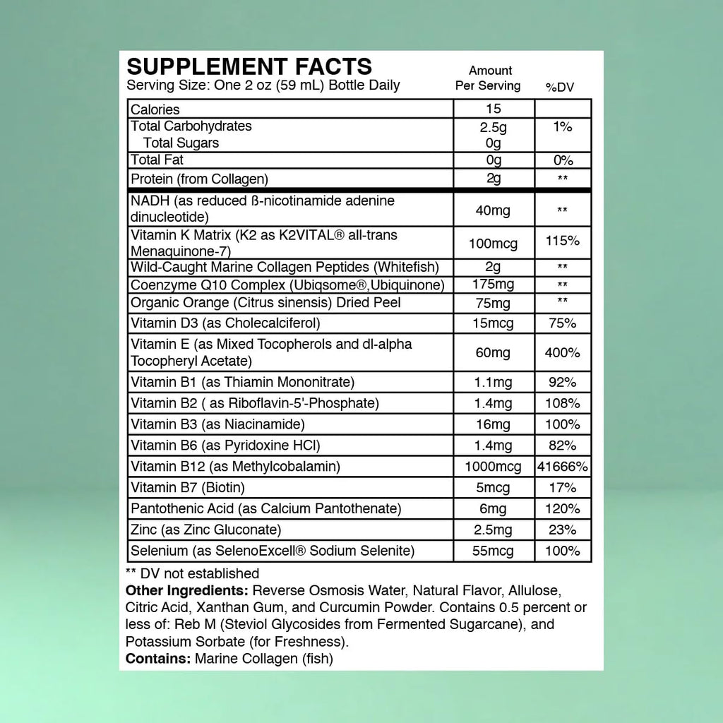 Strong Cell | Cellular Function Booster Liquid | NADH, CoQ10, Collagen. 90+% Absorption Rate. Vitamins B1, B2, B3, B6, B7, and B12. Vitamin K2 | 30 Count. - TrustMedUSA