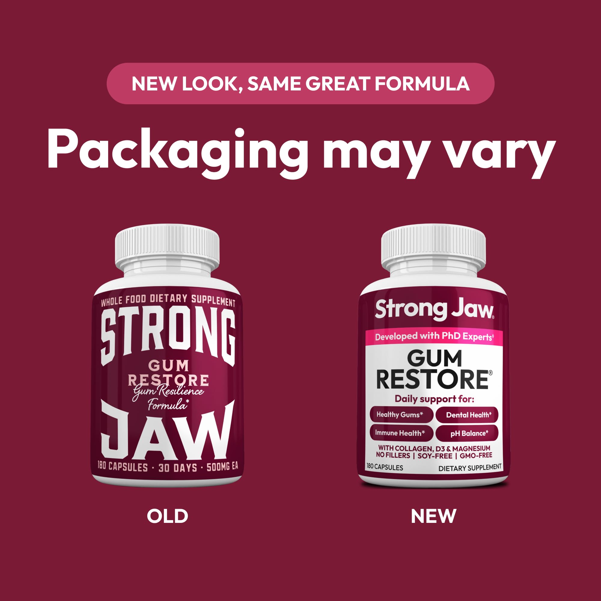 Strong Jaw Gum Restore - Gum Repair for Receding Gums | Teeth Magnesium Supplements, Oral Care, Remineralizing Dental Health Vitamins for Adults | 1 Month Supply, 180 Capsules, Made in USA - TrustMedUSA