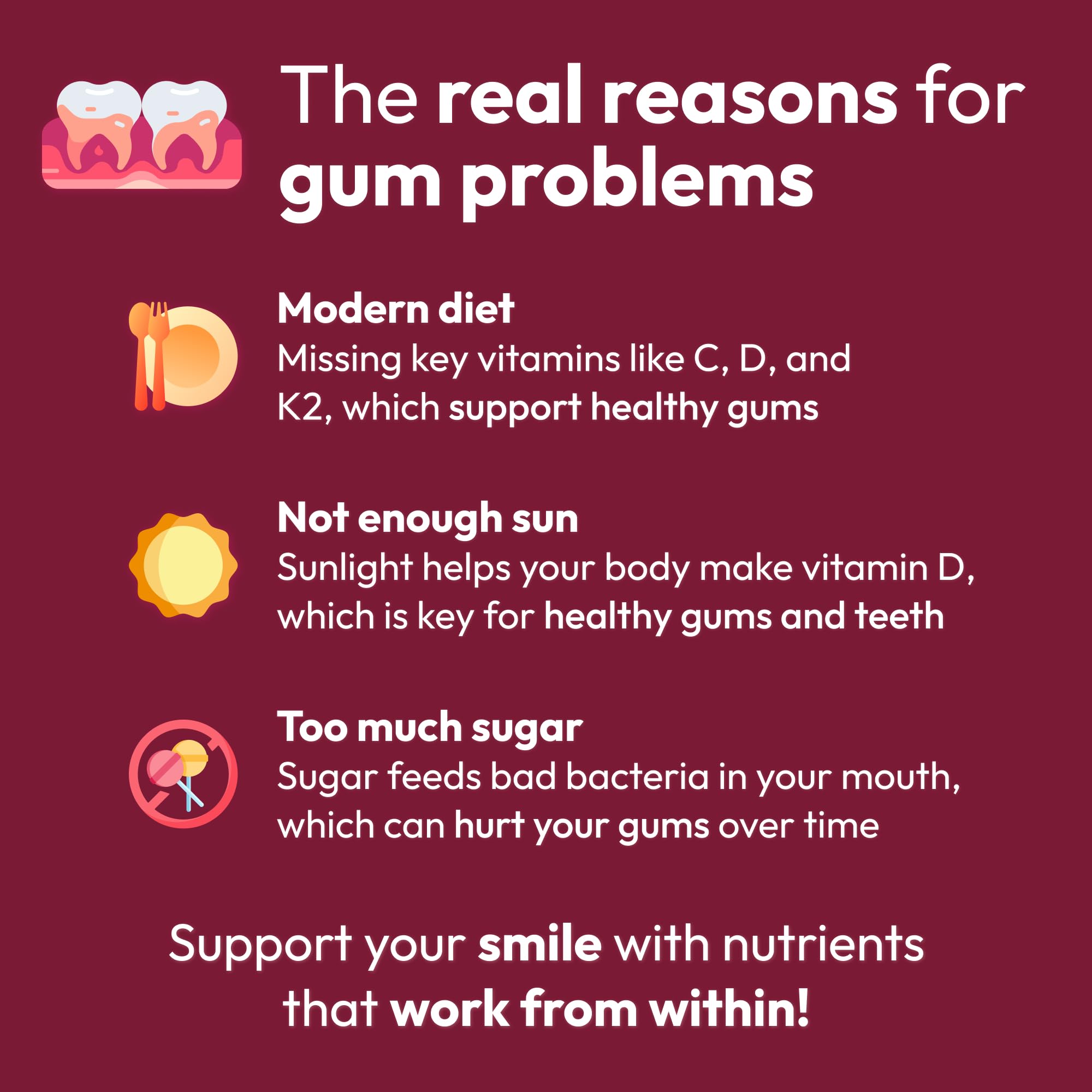 Strong Jaw Gum Restore - Gum Repair for Receding Gums | Teeth Magnesium Supplements, Oral Care, Remineralizing Dental Health Vitamins for Adults | 1 Month Supply, 180 Capsules, Made in USA - TrustMedUSA