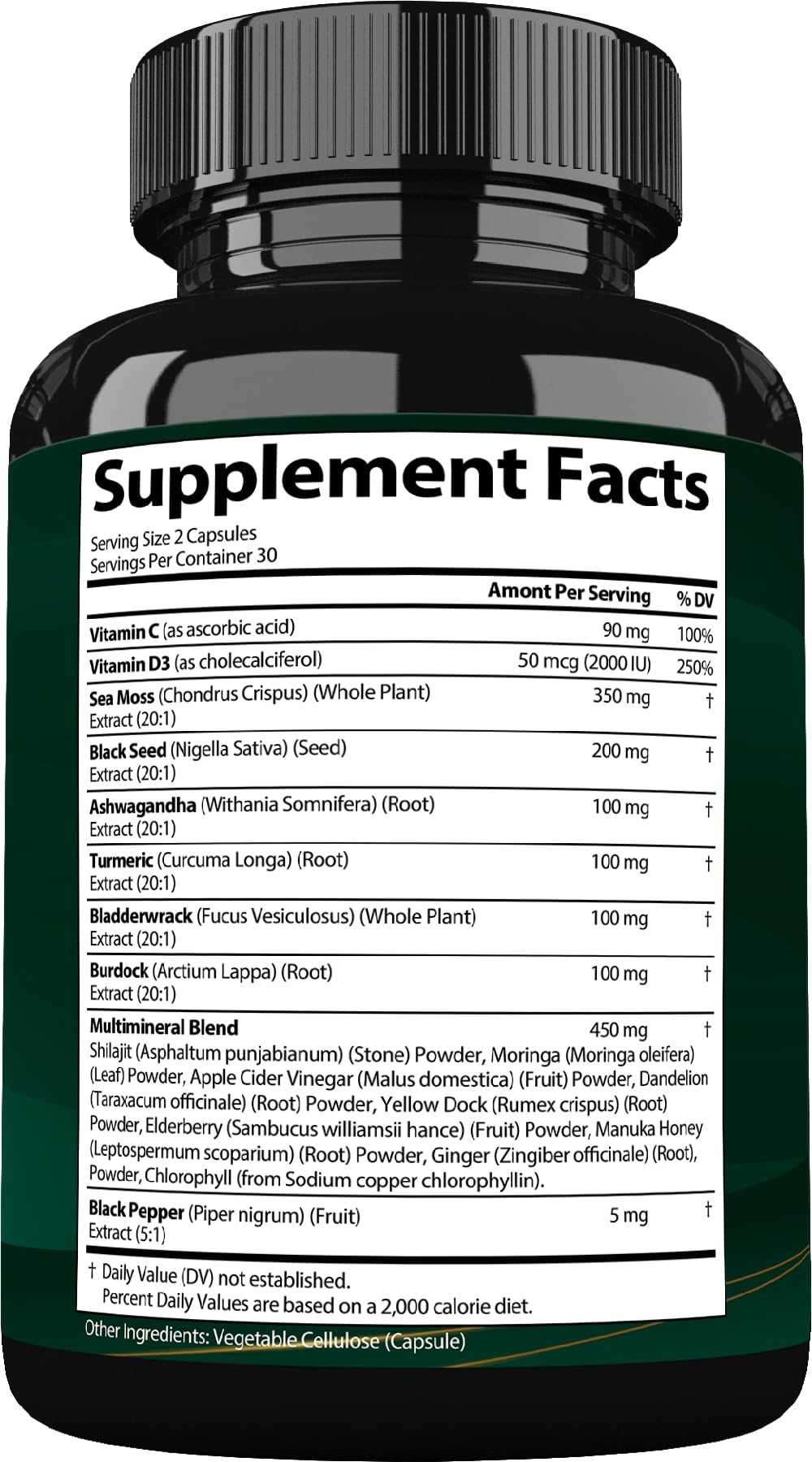 StrongVit Sea Moss Black Seed Oil Ashwagandha Ginger, Organic Sea Moss Capsules with Burdock Root, Irish Seamoss Pills with Bladderwrack, Advanced Multimineral Supplement, USA - TrustMedUSA