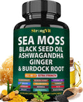 StrongVit Sea Moss Black Seed Oil Ashwagandha Ginger, Organic Sea Moss Capsules with Burdock Root, Irish Seamoss Pills with Bladderwrack, Advanced Multimineral Supplement, USA - TrustMedUSA