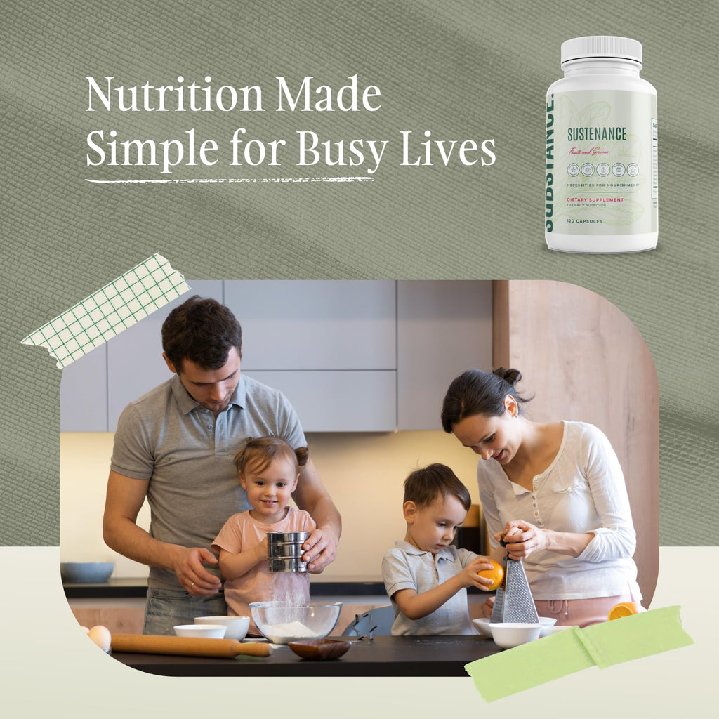 SUBSTANCE. - Nature's Sustenance Daily Greens, Daily Fruit and Veggies Supplement - Enhance Energy, Mental Clarity - Fruits and Vegetables Supplements - US Made, Vegan-Friendly - 30 Servings. - TrustMedUSA