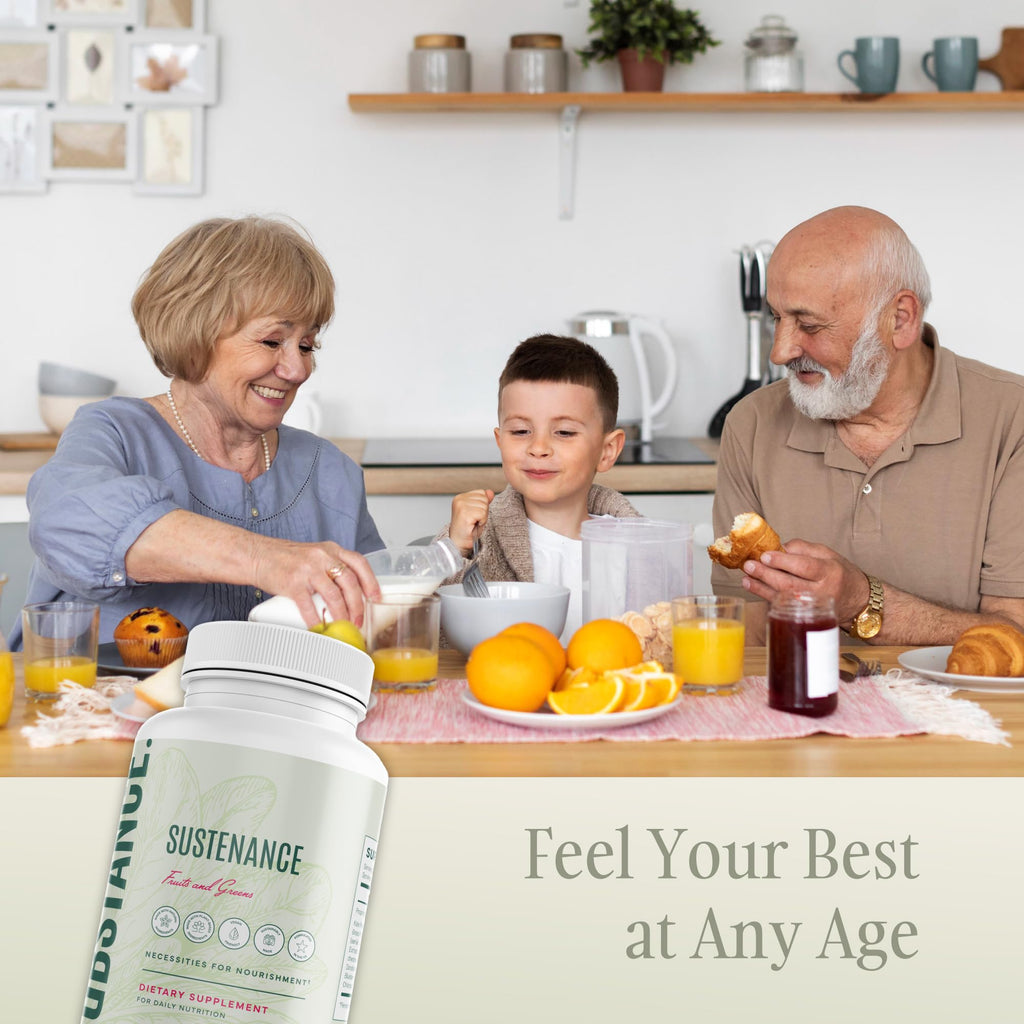 SUBSTANCE. - Nature's Sustenance Daily Greens, Daily Fruit and Veggies Supplement - Enhance Energy, Mental Clarity - Fruits and Vegetables Supplements - US Made, Vegan-Friendly - 30 Servings. - TrustMedUSA