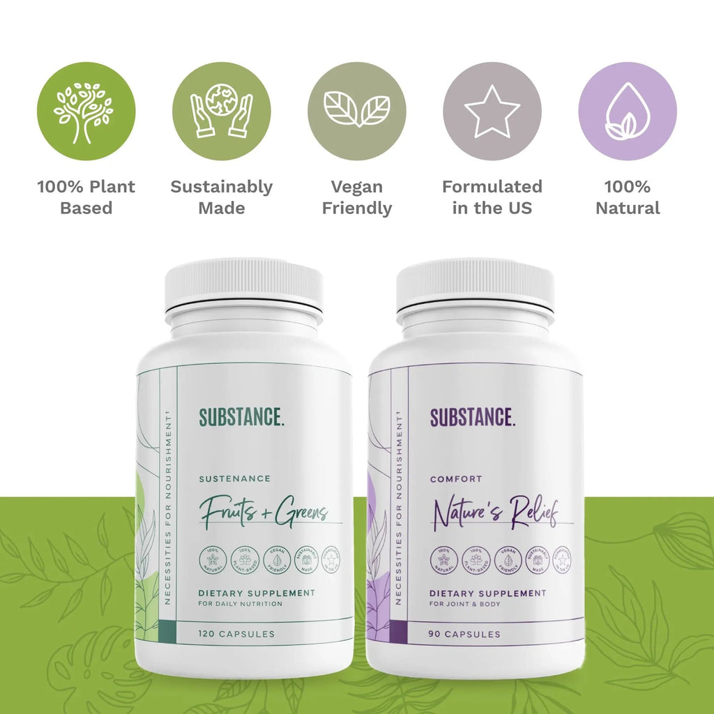 SUBSTANCE. - Ultimate Wellness Bundle | Daily Superfood Nutrition & Joint Support | Greens, Fruits & Veggies + Nature’s Relief | Boost Energy, Mental Clarity & Mobility | Vegan, Non-GMO (30 Servings) - TrustMedUSA