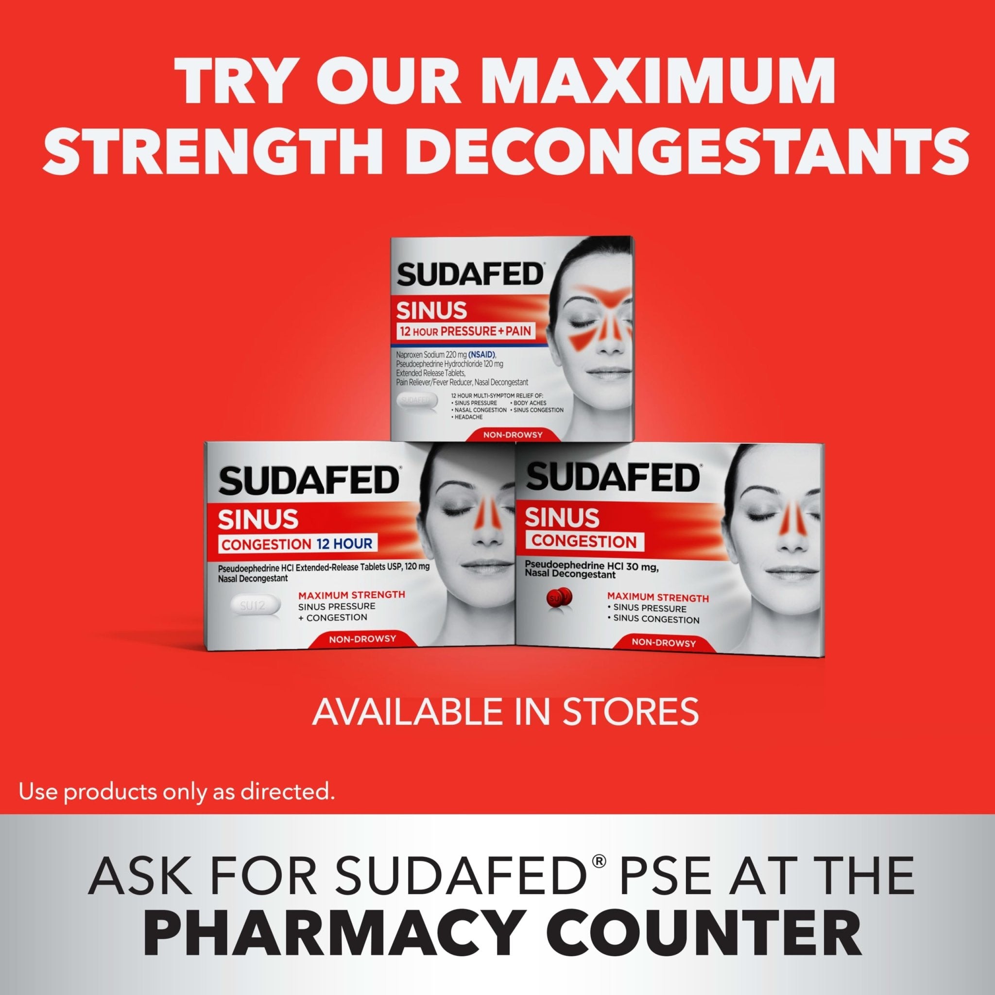 Sudafed PE Head Congestion + Mucus Relief Tablets for Sinus Pressure, Congestion, & Headache, Non-Drowsy Decongestant with Acetaminophen, Guaifenesin & Phenylephrine HCI, 24 ct - Maple Wellness Supplements