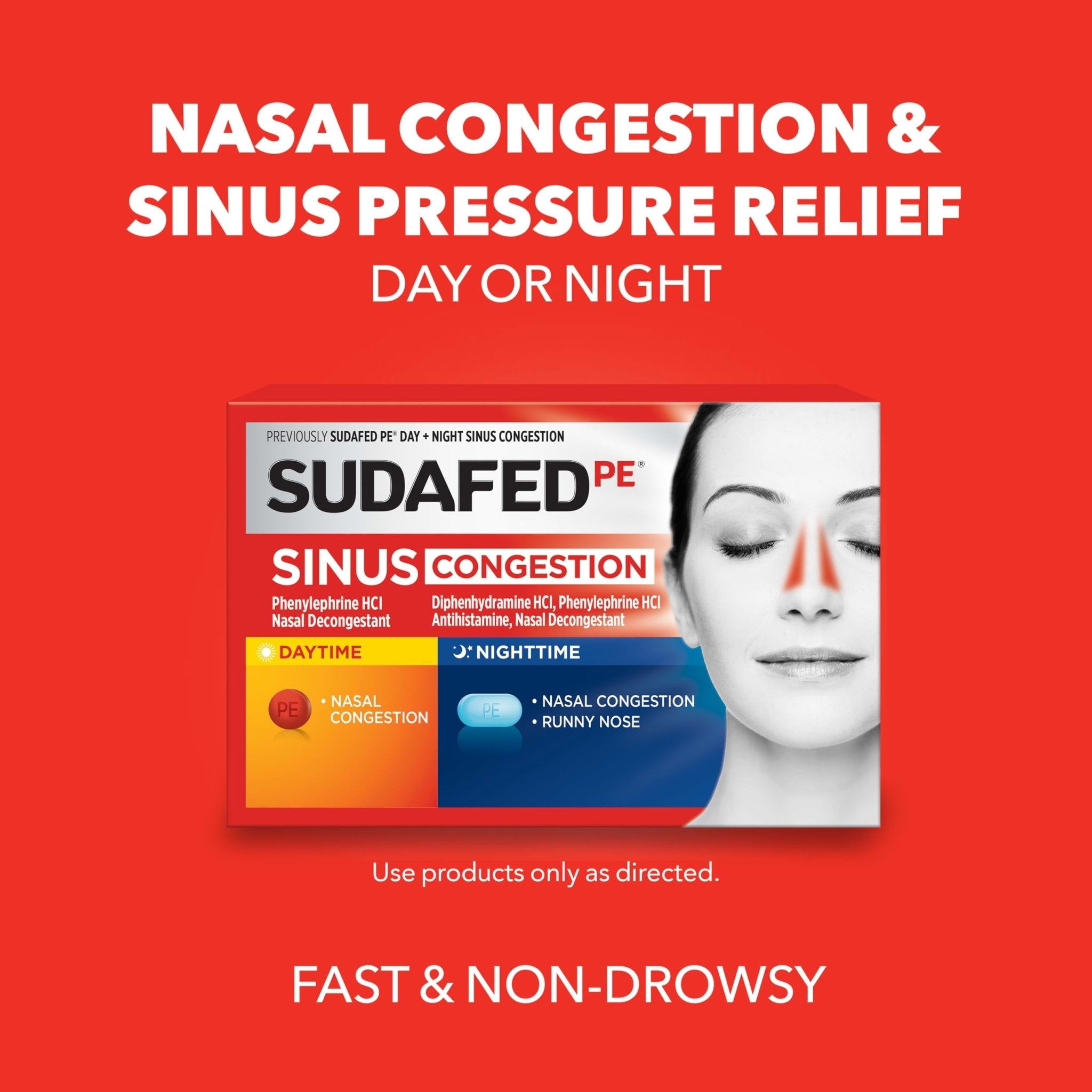 Sudafed PE Sinus Congestion Day + Night Maximum Strength Decongestant & Antihistamine Tablets with Phenylephrine HCl & Diphenhydramine HCl, Helps Nasal & Sinus Pressure & Congestion, 20 ct - Maple Wellness Supplements