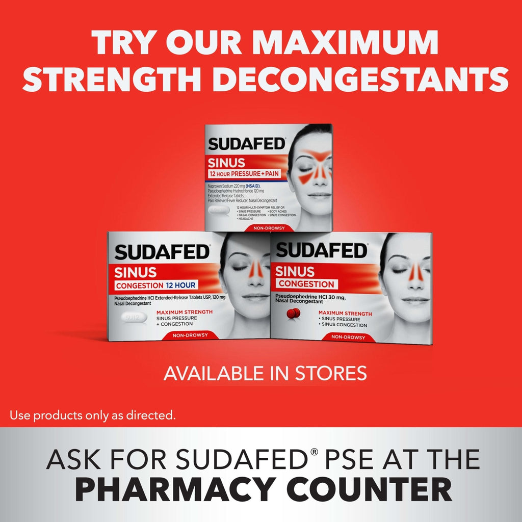 Sudafed PE Sinus Congestion Day + Night Maximum Strength Decongestant & Antihistamine Tablets with Phenylephrine HCl & Diphenhydramine HCl, Helps Nasal & Sinus Pressure & Congestion, 20 ct - Maple Wellness Supplements