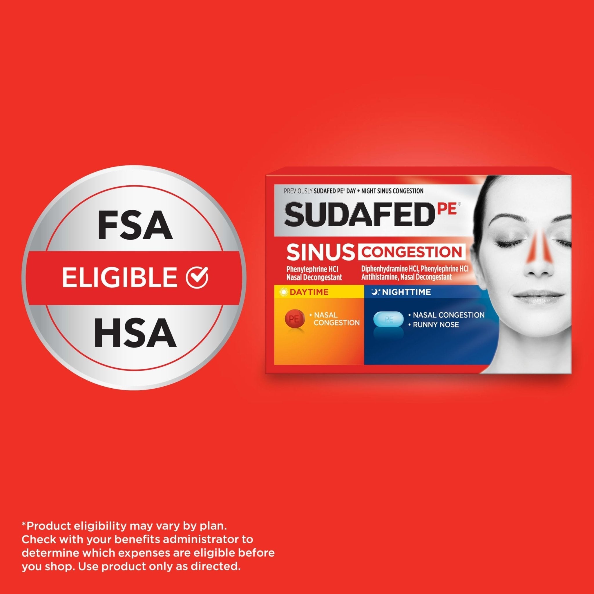 Sudafed PE Sinus Congestion Day + Night Maximum Strength Decongestant & Antihistamine Tablets with Phenylephrine HCl & Diphenhydramine HCl, Helps Nasal & Sinus Pressure & Congestion, 20 ct - Maple Wellness Supplements
