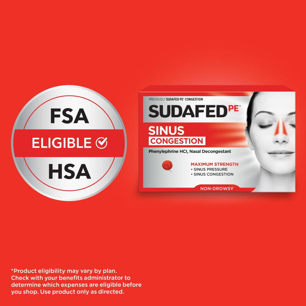 Sudafed PE Sinus Congestion Relief Tablets, Maximum Strength, Non-Drowsy 10 mg Phenylephrine HCI Decongestant for Sinus Pressure & Nasal Congestion Relief, Due to Cold or Allergies, 36 ct - Maple Wellness Supplements
