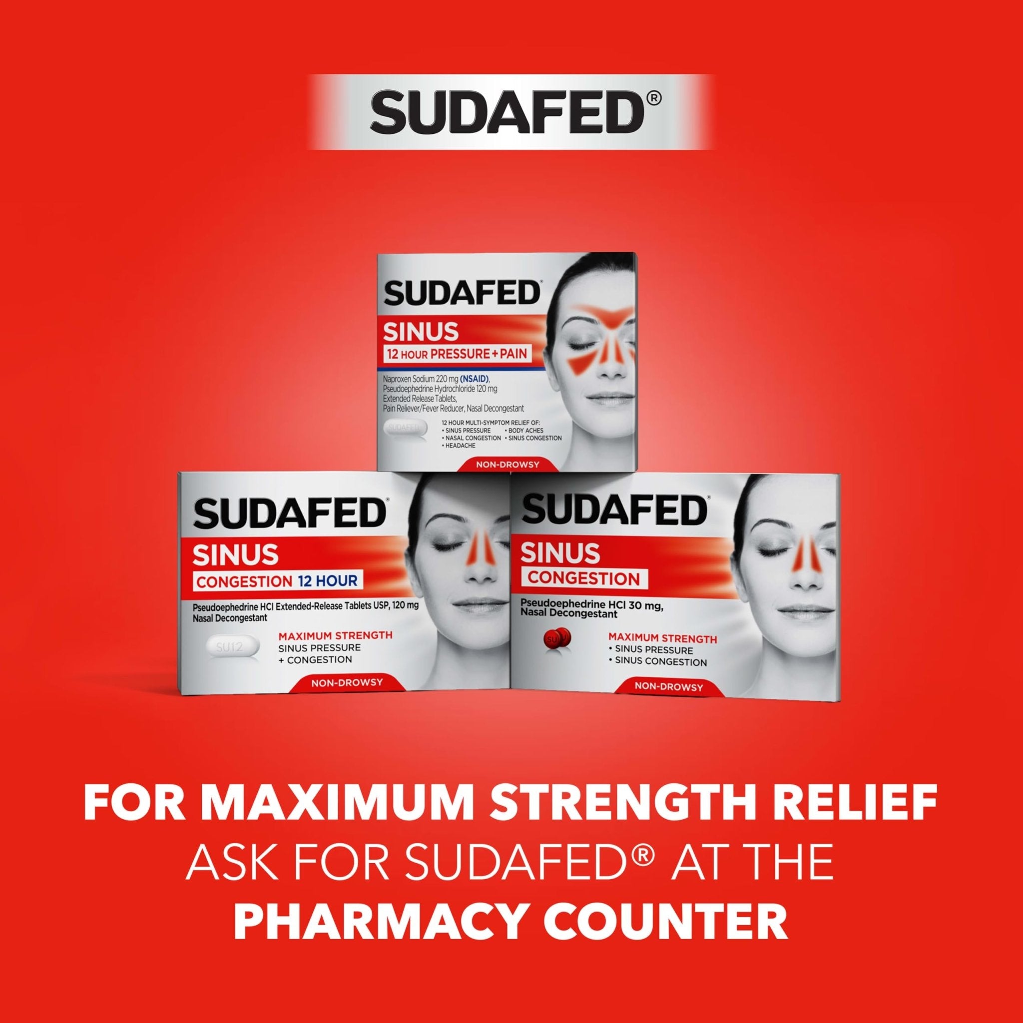 Sudafed PE Sinus Congestion Relief Tablets, Maximum Strength, Non-Drowsy 10 mg Phenylephrine HCI Decongestant for Sinus Pressure & Nasal Congestion Relief, Due to Cold or Allergies, 36 ct - Maple Wellness Supplements