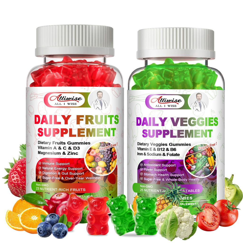 Sugar-Free Fruits & Veggies Gummies, Super Greens with 23 Fruits & 25 Veggies, Multivitamin Minerals & Fiber, Vegan Fruit & Vegetable Supplement for Adults, 120 Gummies, 2 Month Supply - TrustMedUSA