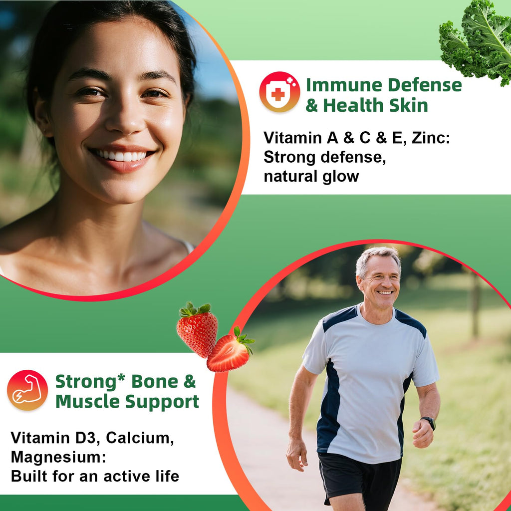 Sugar-Free Fruits & Veggies Gummies, Super Greens with 23 Fruits & 25 Veggies, Multivitamin Minerals & Fiber, Vegan Fruit & Vegetable Supplement for Adults, 120 Gummies, 2 Month Supply - TrustMedUSA