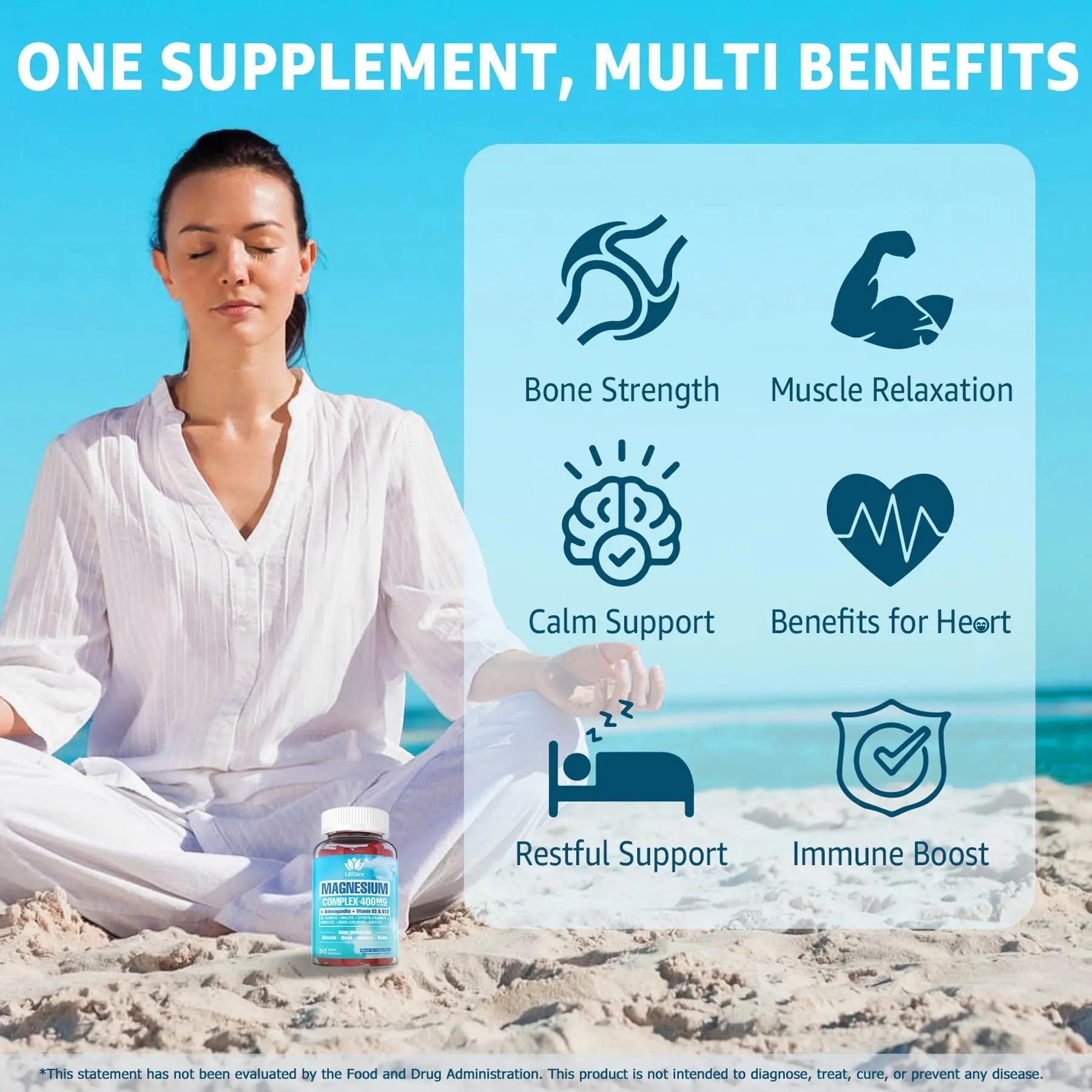 Sugar Free Magnesium Complex for Women, Calm Magnesium Gummies for Adults 400mg, Magnesium Glycinate, Citrate, Malate & More- Magnesium Gummy with Magnesium Ashwagandha, D3, B12 for Relax, Calm, Vegan - TrustMedUSA