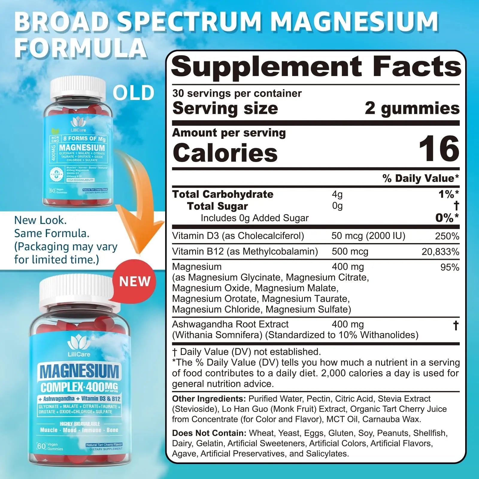 Sugar Free Magnesium Complex for Women, Calm Magnesium Gummies for Adults 400mg, Magnesium Glycinate, Citrate, Malate & More- Magnesium Gummy with Magnesium Ashwagandha, D3, B12 for Relax, Calm, Vegan - TrustMedUSA