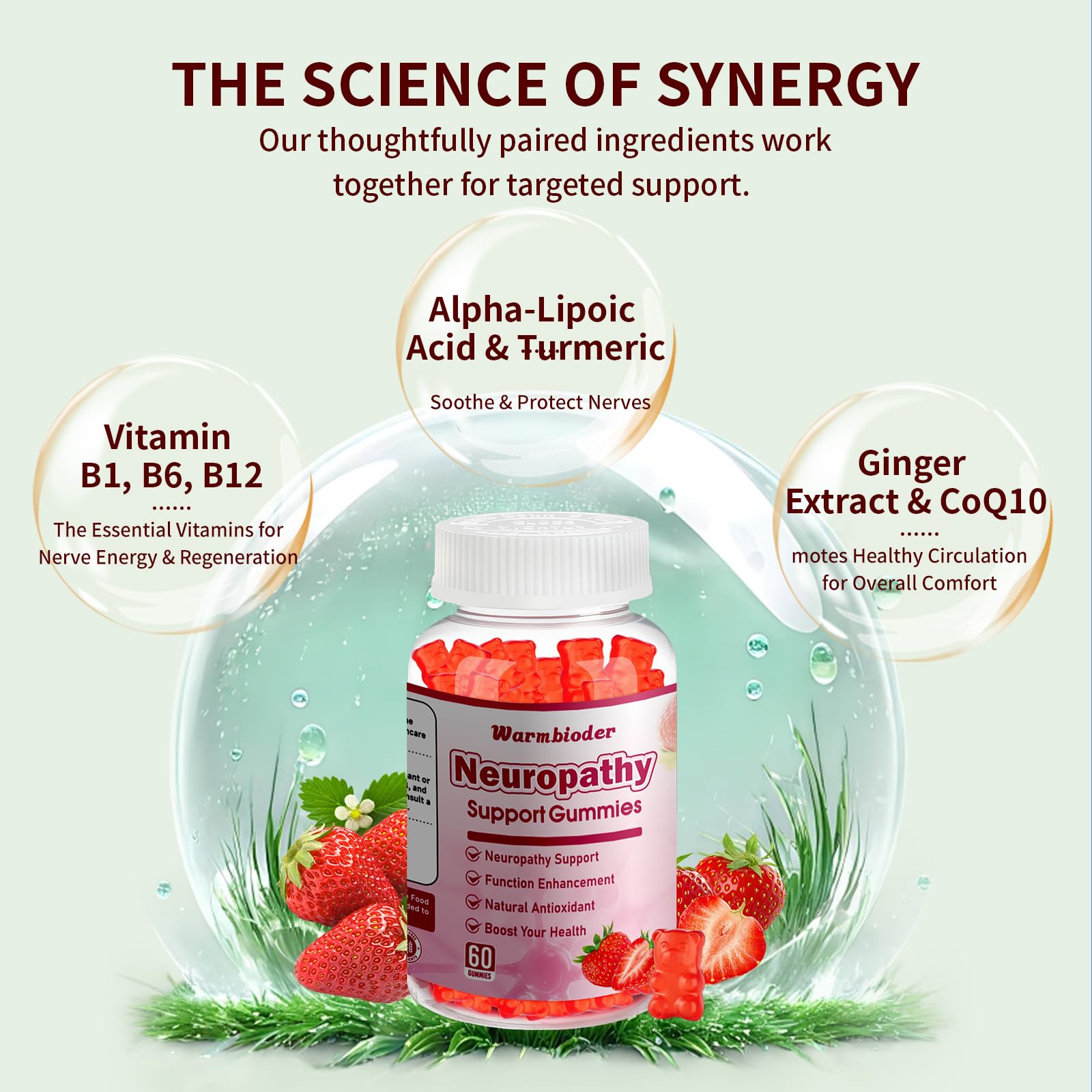 Sugar Free Neuropathy Support Gummies for Nerve – Enhanced Nerve Health, Regeneration, Cognitive Support with Vitamin B1, B6, B12, Magnesium, ALA, Turmeric, CoQ10 & More - TrustMedUSA