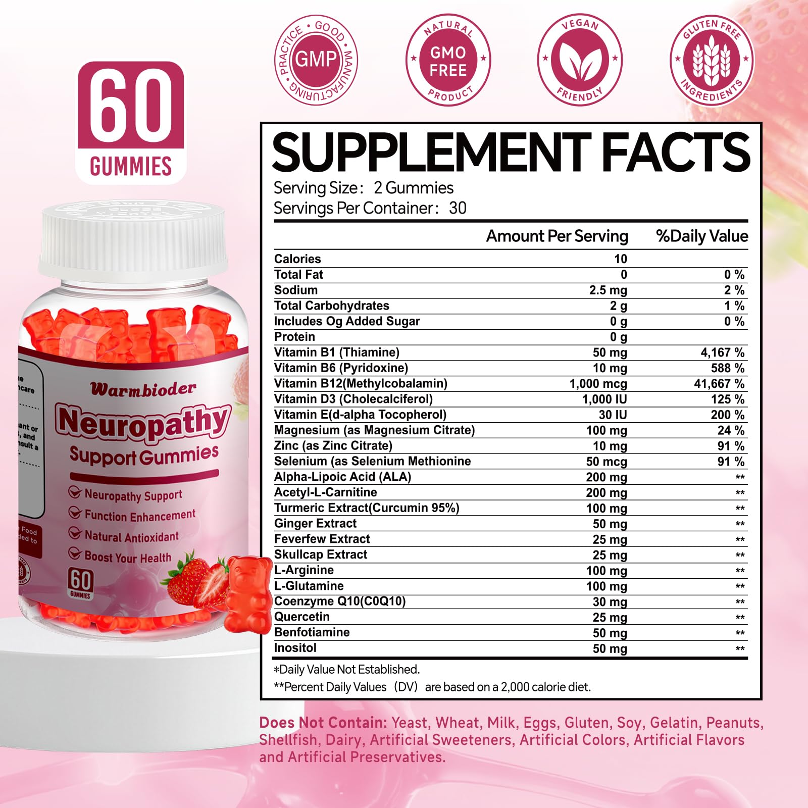 Sugar Free Neuropathy Support Gummies for Nerve – Enhanced Nerve Health, Regeneration, Cognitive Support with Vitamin B1, B6, B12, Magnesium, ALA, Turmeric, CoQ10 & More - TrustMedUSA
