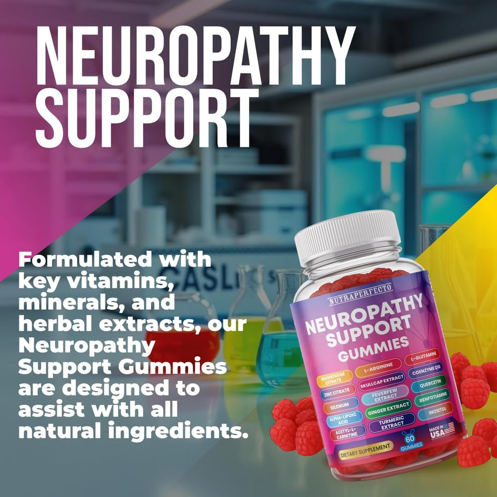 Sugar Free Neuropathy Support Gummies for Nerve – Enhanced Nerve Health, Regeneration, Cognitive Support with Vitamin B1, B6, B12, Magnesium, ALA, Turmeric, CoQ10 & More - TrustMedUSA