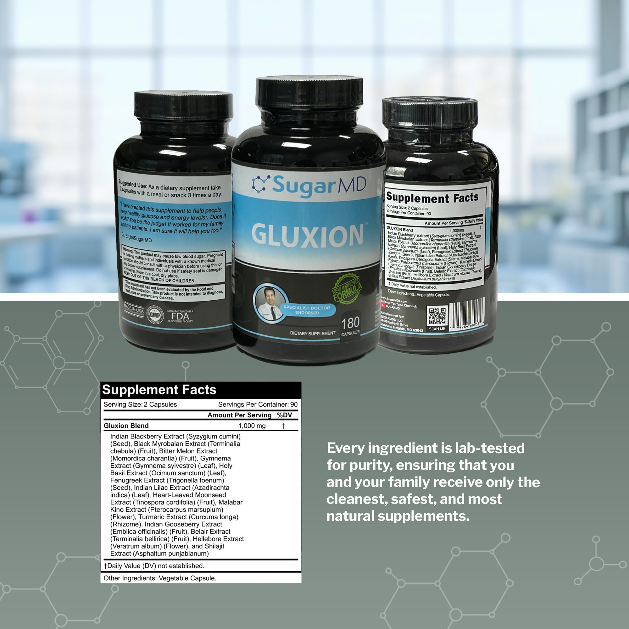 SugarMD GLUXION 3X Strength Formula | Advanced Botanical & Nutrient Blend for Spike Control| Vegan, Non-GMO, 180 Capsules - TrustMedUSA