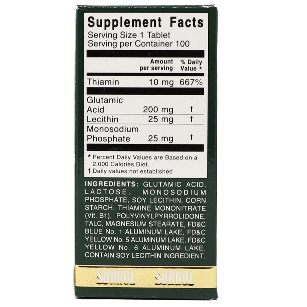 Sukrol, Vitamin, Improve Healthy Brain Function, 100 Tablets, Bottle - TrustMedUSA