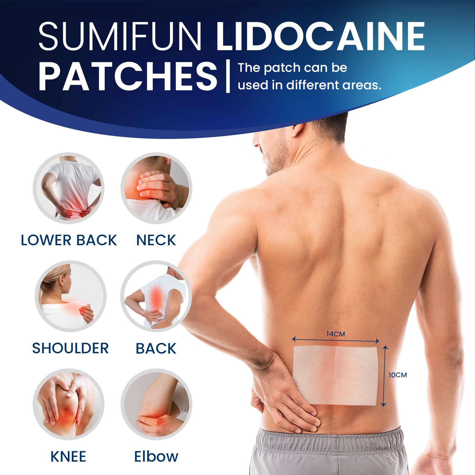 Sumifun 4% Lidocaine Pain Patches - Maximum OTC Strength Pain Relief for Lower Back Pain, Neck Sore, Joint Pain - Fast Acting & Long Lasting 8 Hours, 10 Counts - TrustMedUSA