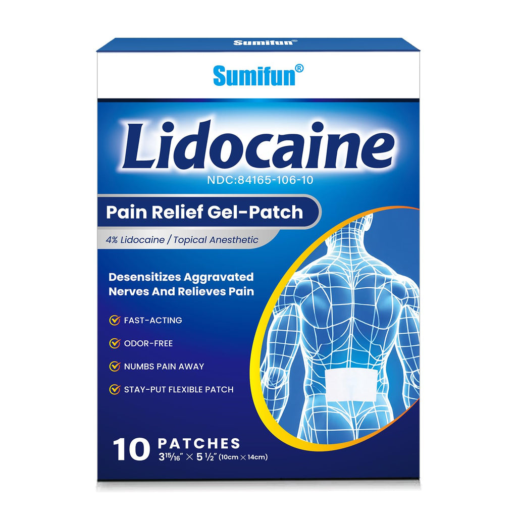 Sumifun 4% Lidocaine Pain Patches - Maximum OTC Strength Pain Relief for Lower Back Pain, Neck Sore, Joint Pain - Fast Acting & Long Lasting 8 Hours, 10 Counts - TrustMedUSA