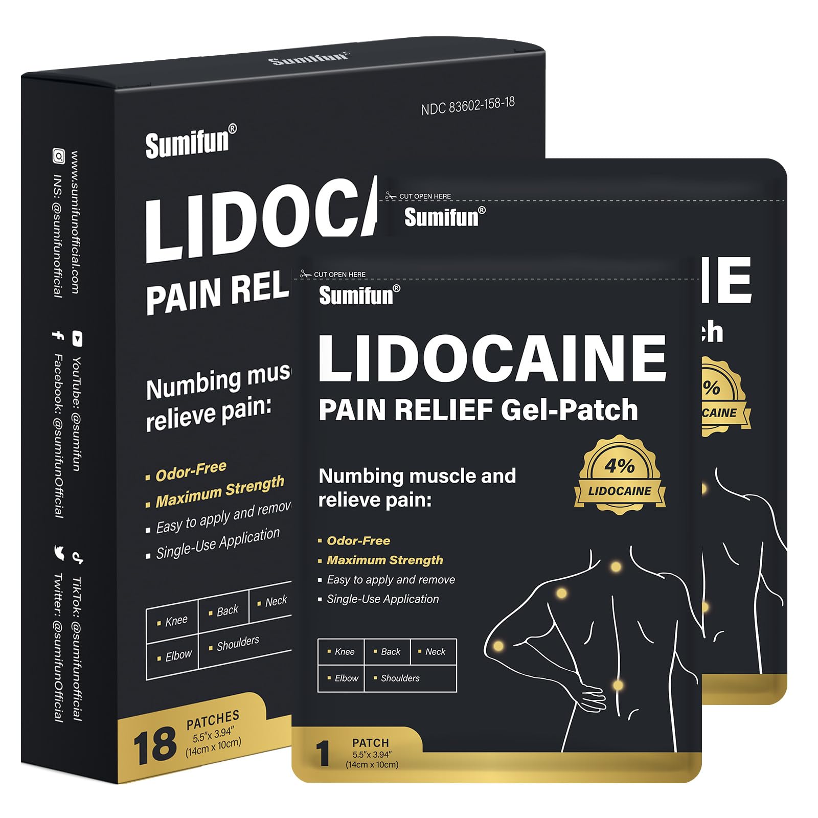 Sumifun 4% Lidocaine Patches, Long Lasting Plaster Patch for Knee, Shoulder, Muscle, Joints with Natural Ingredients, Extended Patch with Lidocaine (Large, Count, 18) - TrustMedUSA