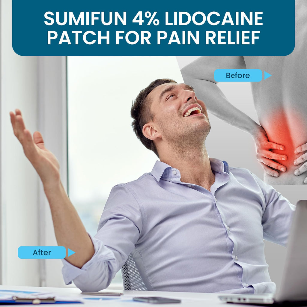 Sumifun 4% Lidocaine Patches, Long Lasting Plaster Patch for Knee, Shoulder, Muscle, Joints with Natural Ingredients, Extended Patch with Lidocaine (Large, Count, 18) - TrustMedUSA