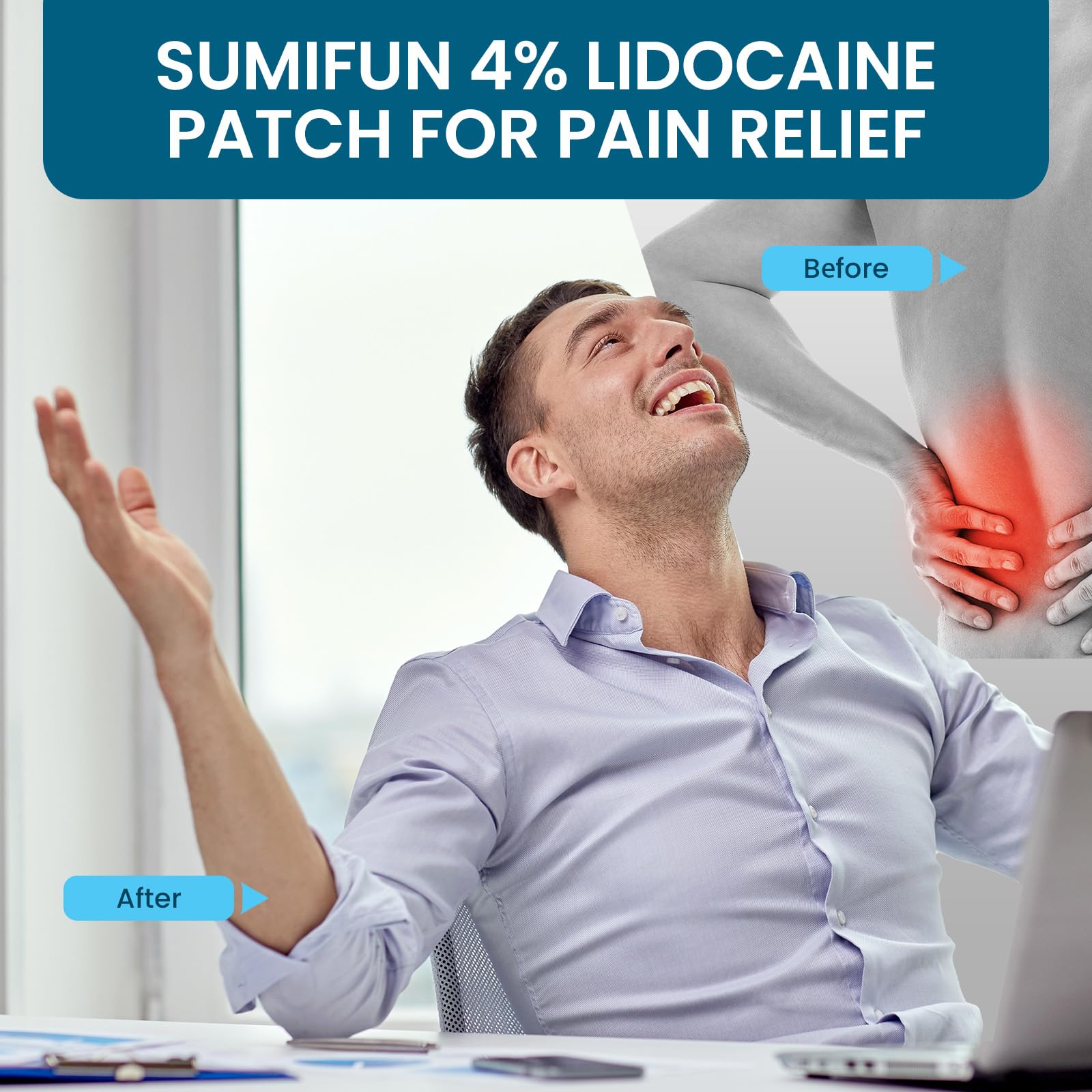 Sumifun 4% Lidocaine Patches, Long Lasting Plaster Patch for Knee, Shoulder, Muscle, Joints with Natural Ingredients, Extended Patch with Lidocaine (Large, Count, 18) - TrustMedUSA